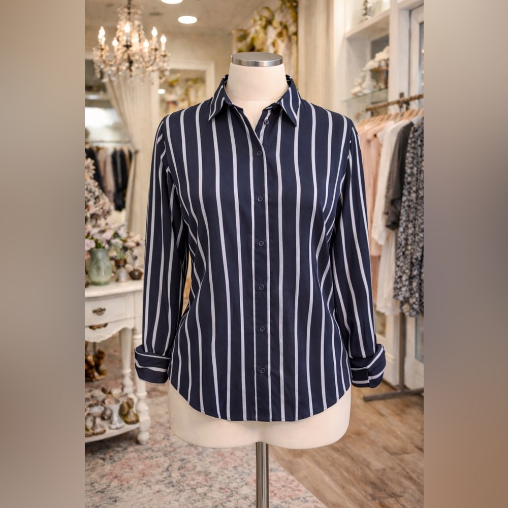 TOPSHOP Stripe Tie-Back Open Back Button-Down Shirt